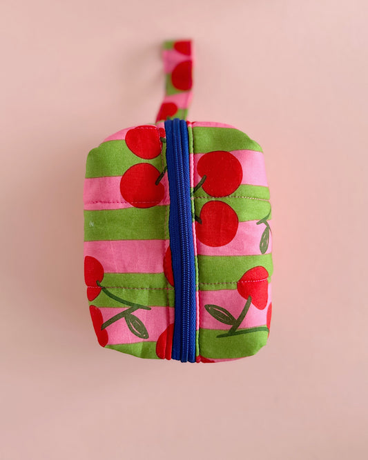 Cherry Pop Zipper Pouch – Soft Quilted Makeup Bag 2 Color