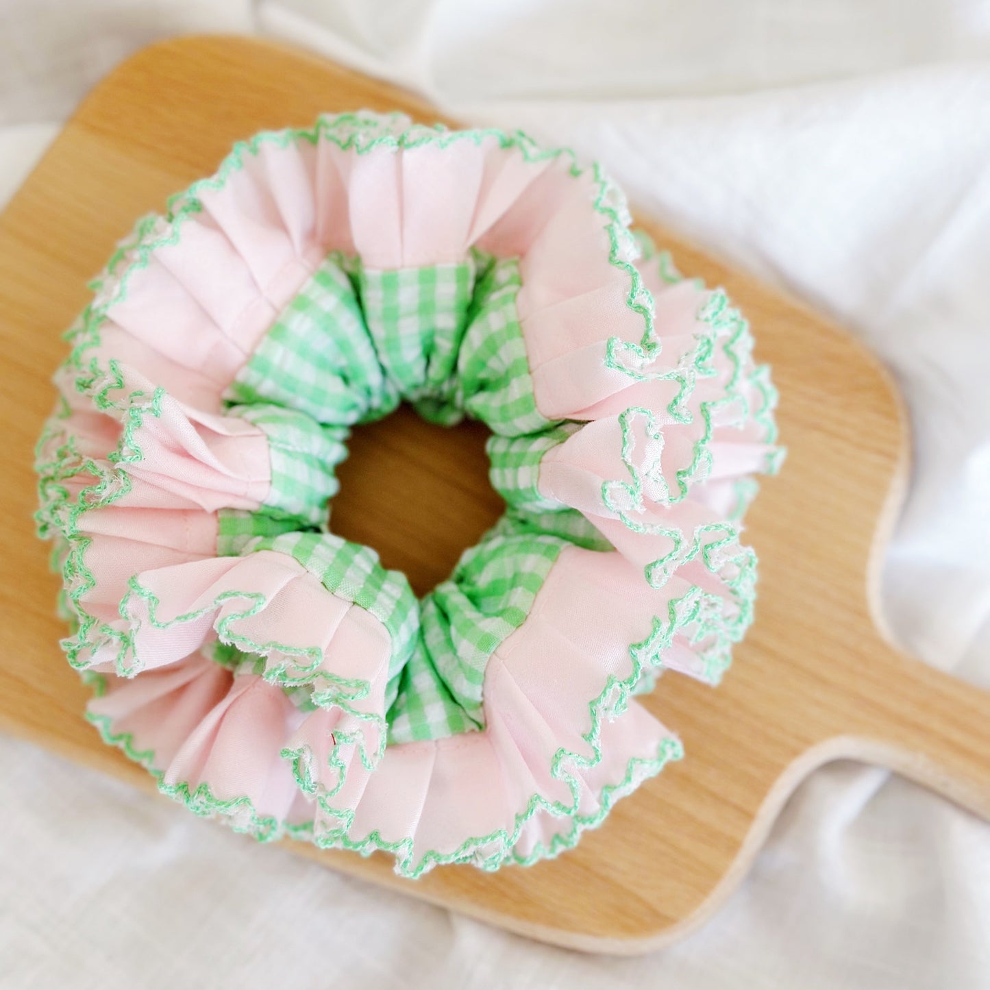 Statement Green Gingham Scrunchies