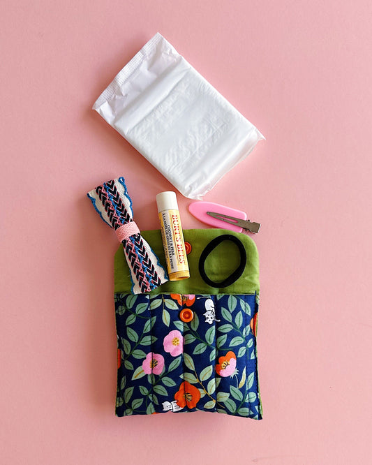 Navy Floral Cat Print Snap Pouch | Soft Quilted Mini Wallet