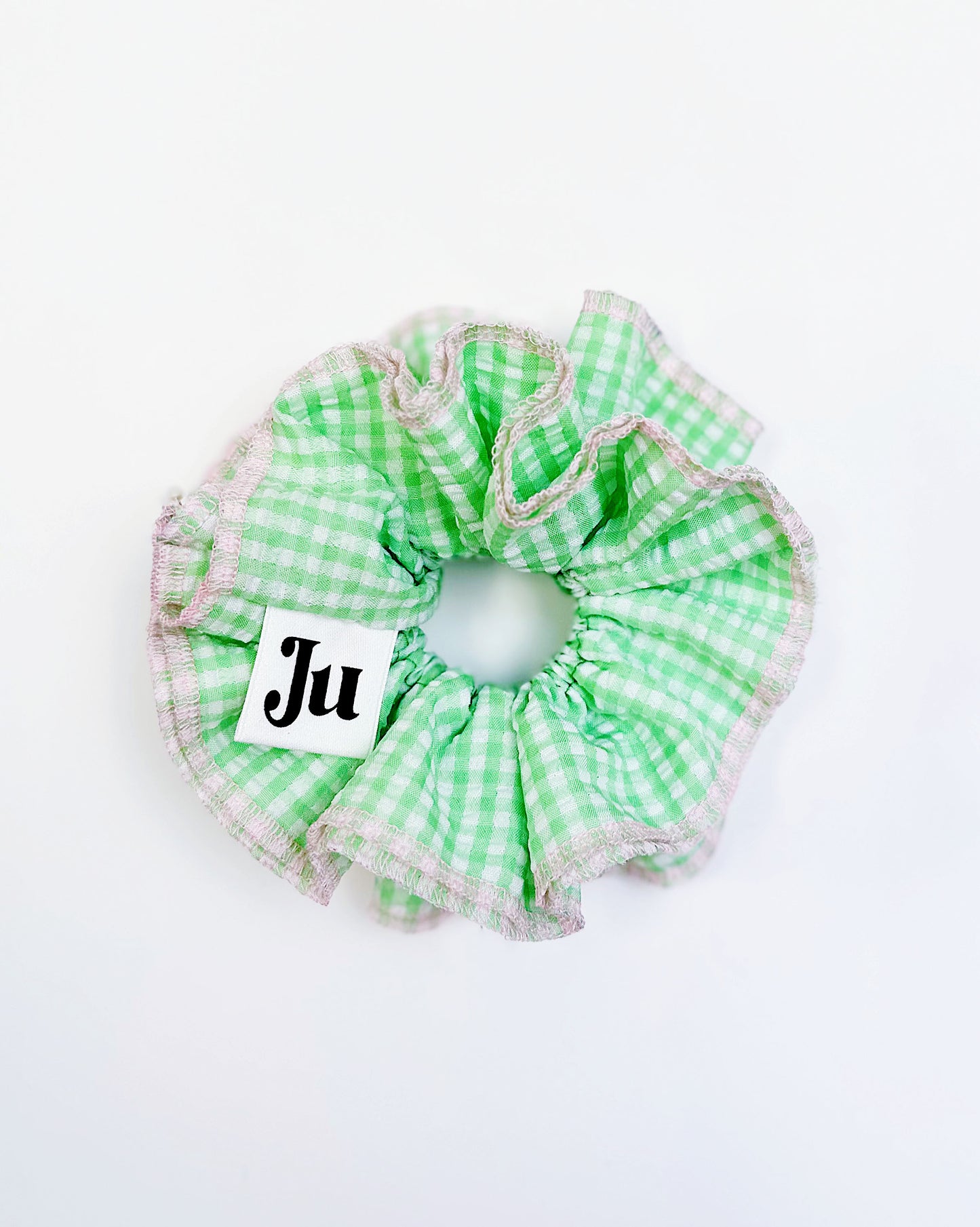 Mint Green Gingham Scrunchie – Ruffle Hair Tie, Cute Aesthetic Hair Accessory