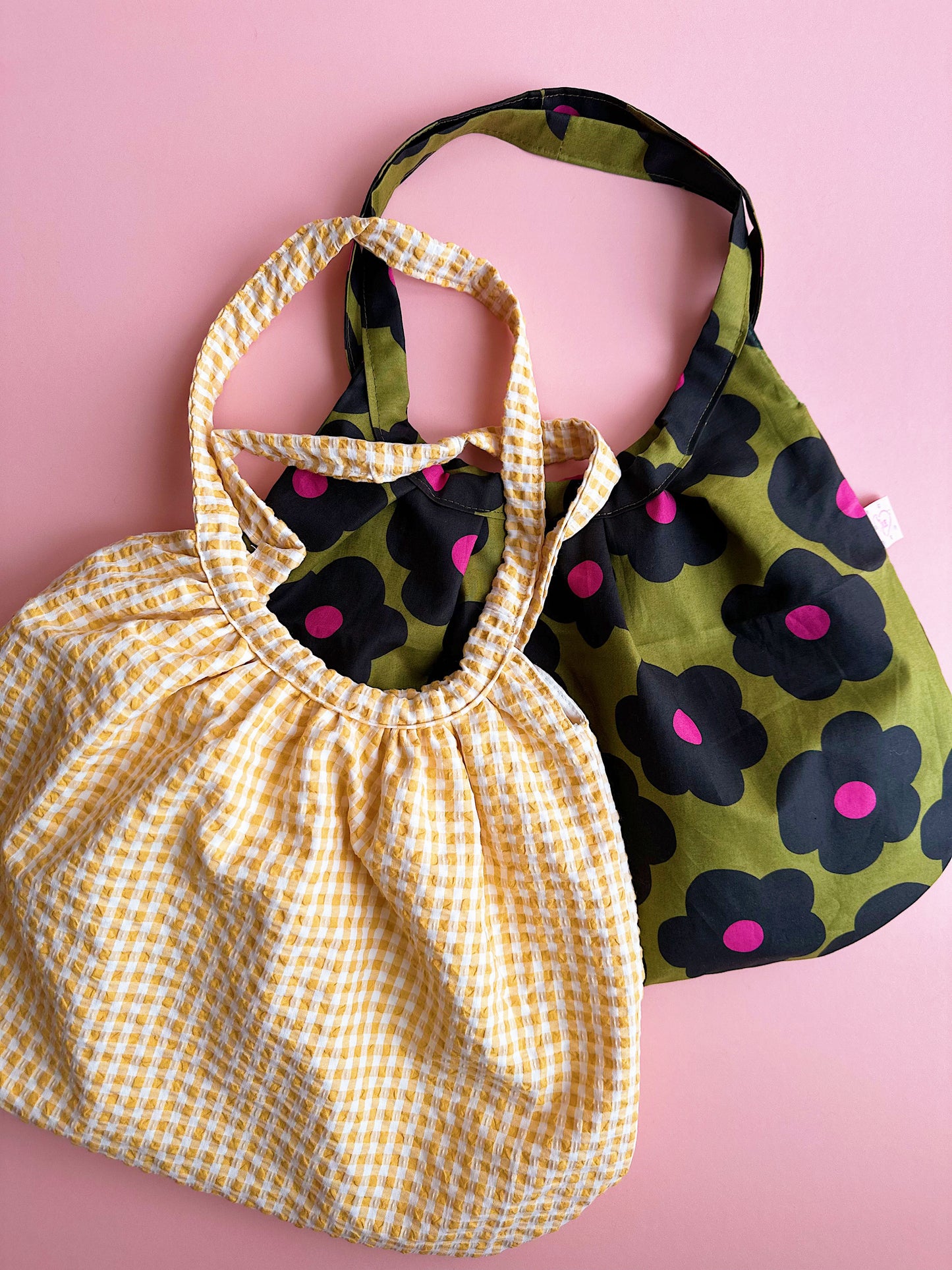 Olive Bloom Dumpling Shoulder Bag – Handmade Floral Cotton Tote