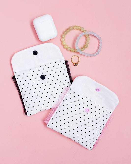 Polk Dot Snap Pouch Coin Purse | Handmade Lace Small Organizer