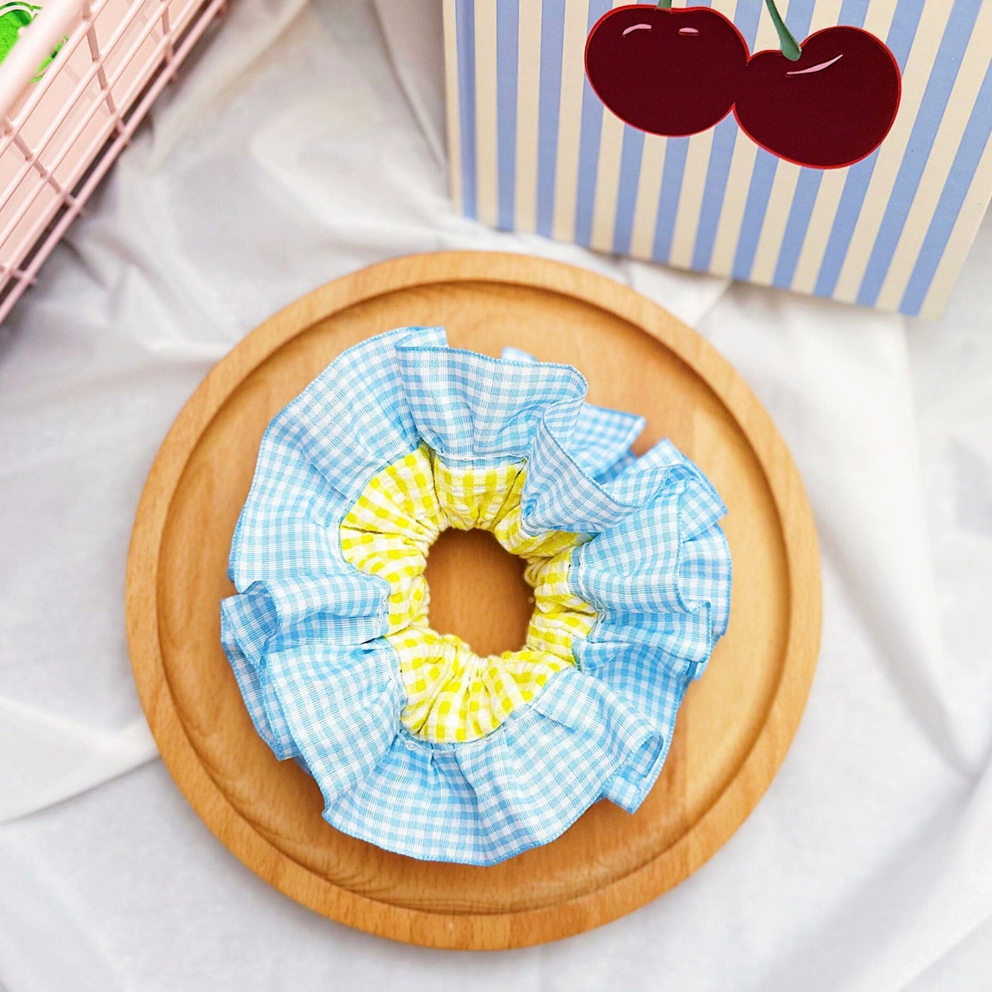 Jumbo Double layer Gingham Scrunchies, Cute Giant Gingham Scrunchies, Frilly Large Scrunchies Summer Hair Ties, Dreamy Gift for besties