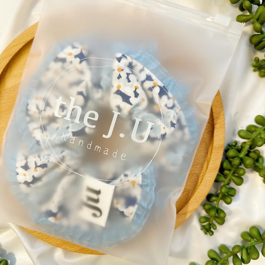 Double layer Scrunchies, Oversized Blue Floral Scrunchies, Frilly Scrunchies gifts for her, Valentine’s gifts for her, Scrunchies for Spring