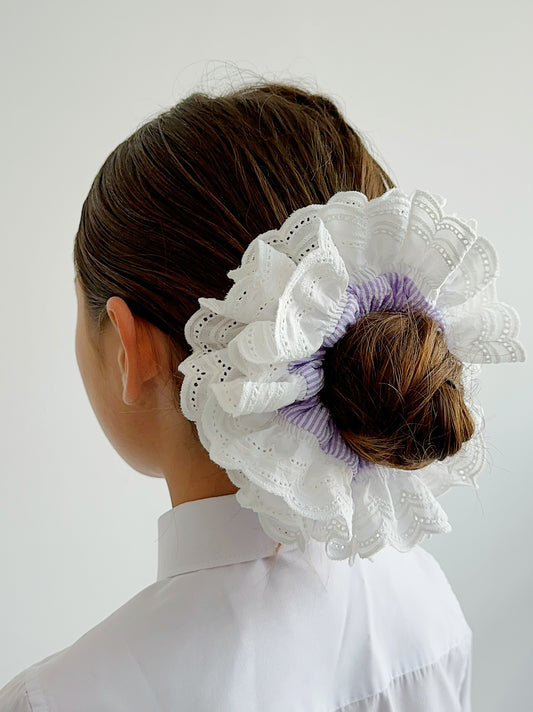 Oversized Purple Striped Ruffles Scrunchies