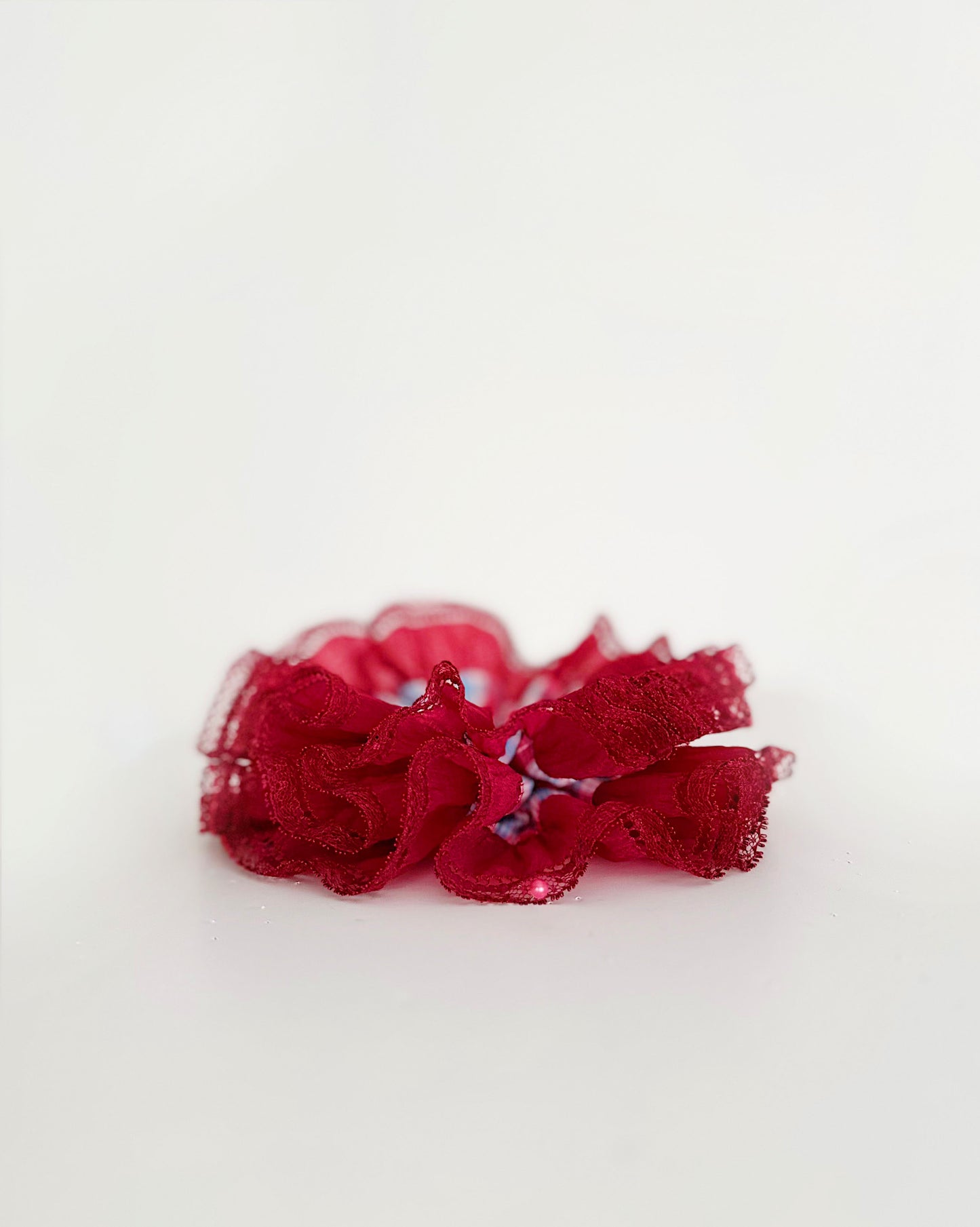 Crimson Charm Lace Scrunchie – Christmas Ruffle Hair Accessory