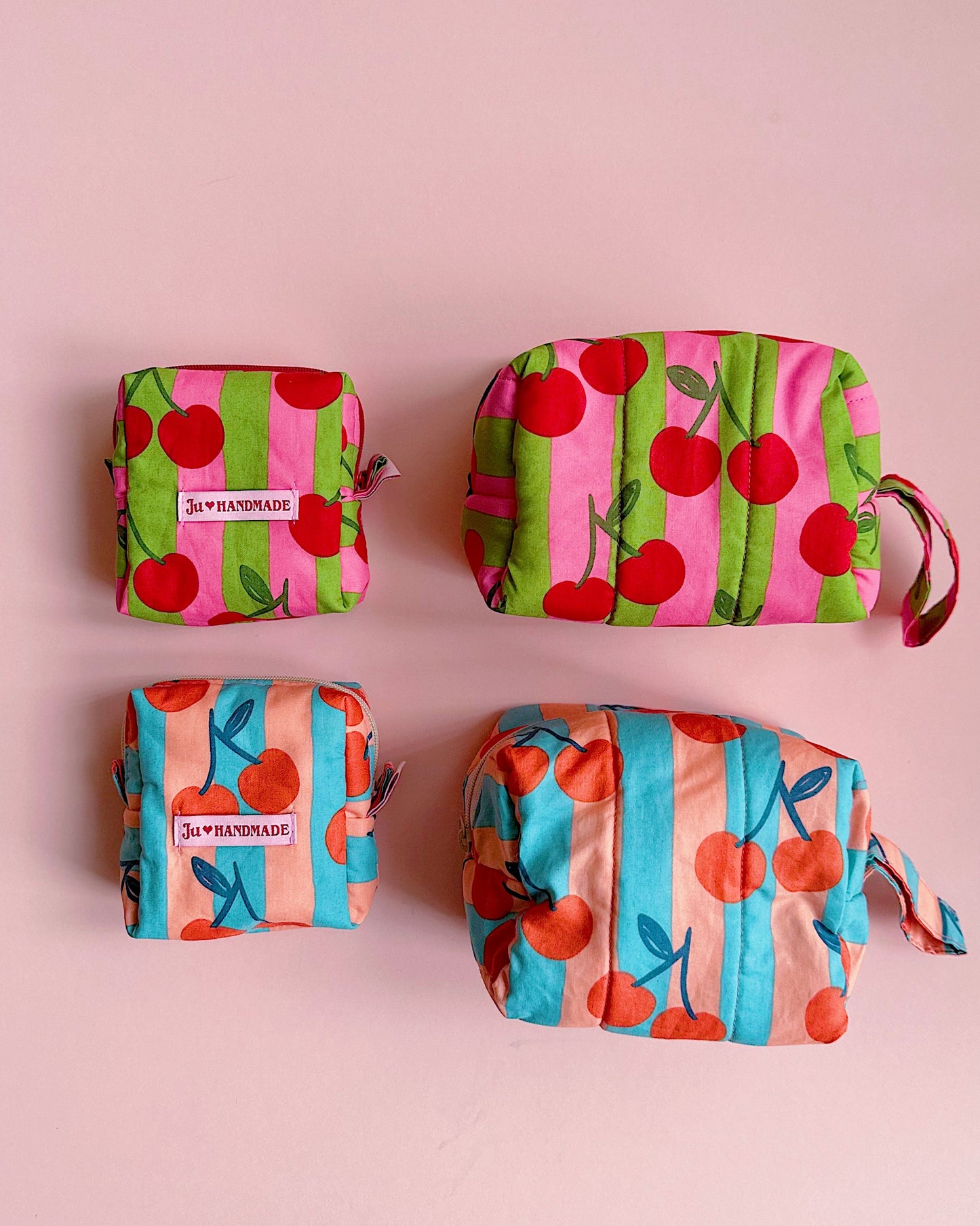 Cherry Print Make Up Pouch | Padded Cube Zipper Bag