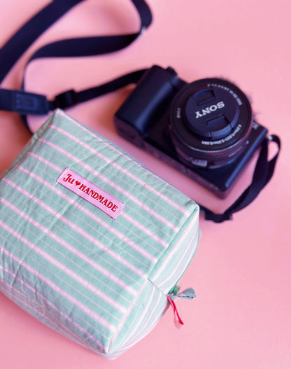 Pastel Striped Camera Pouch｜Handmade Make Up Pouch | Cute bag for Camera