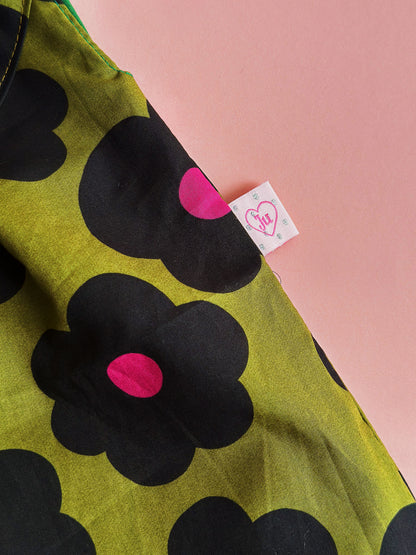 Olive Bloom Dumpling Shoulder Bag – Handmade Floral Cotton Tote