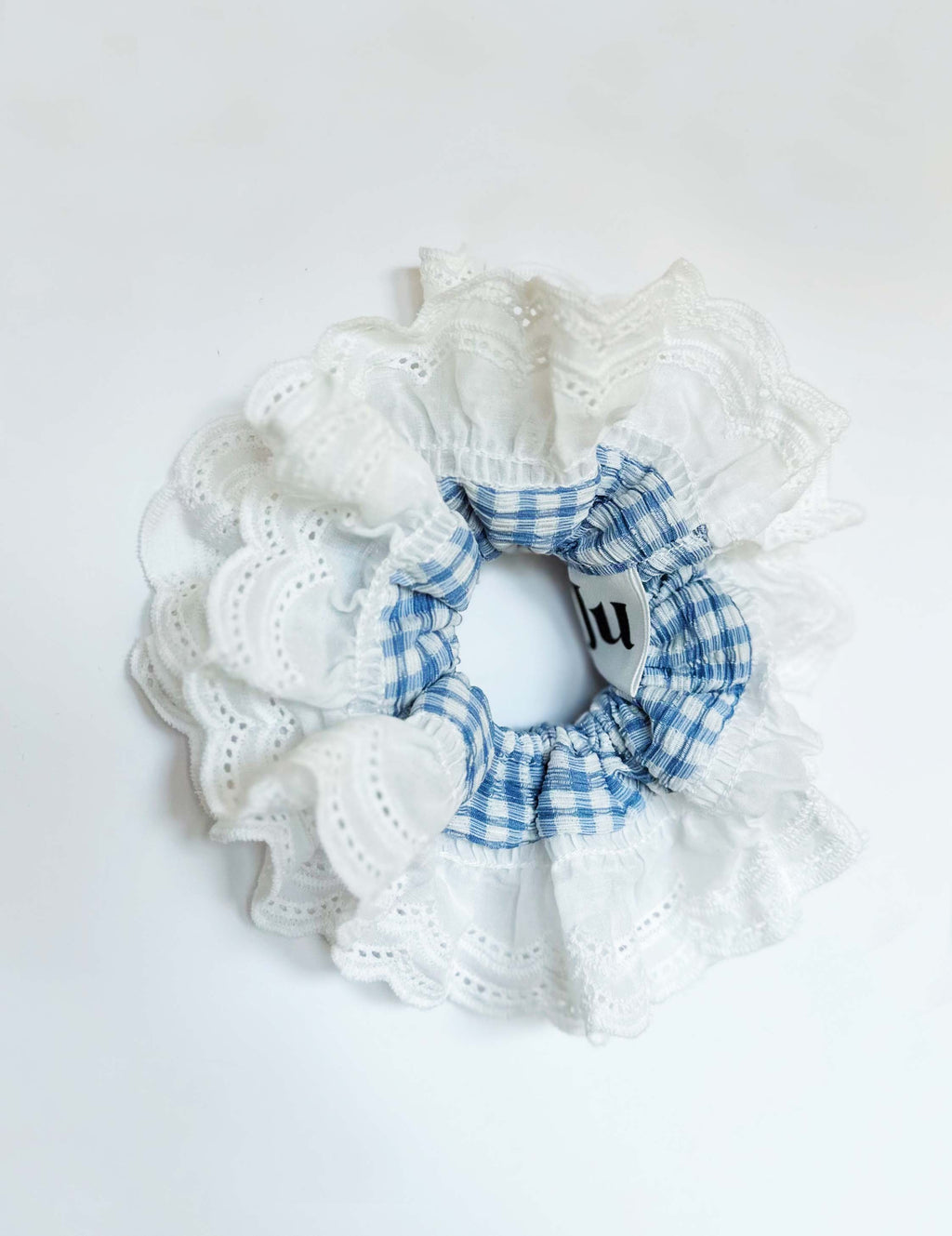 Oversized Blue Gingham Ruffles Scrunchies