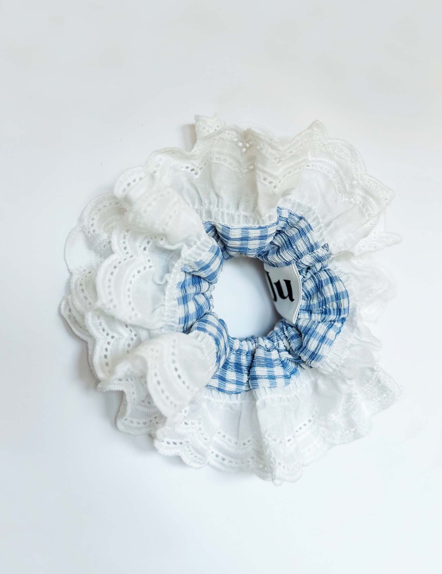 Oversized Blue Gingham Ruffles Scrunchies