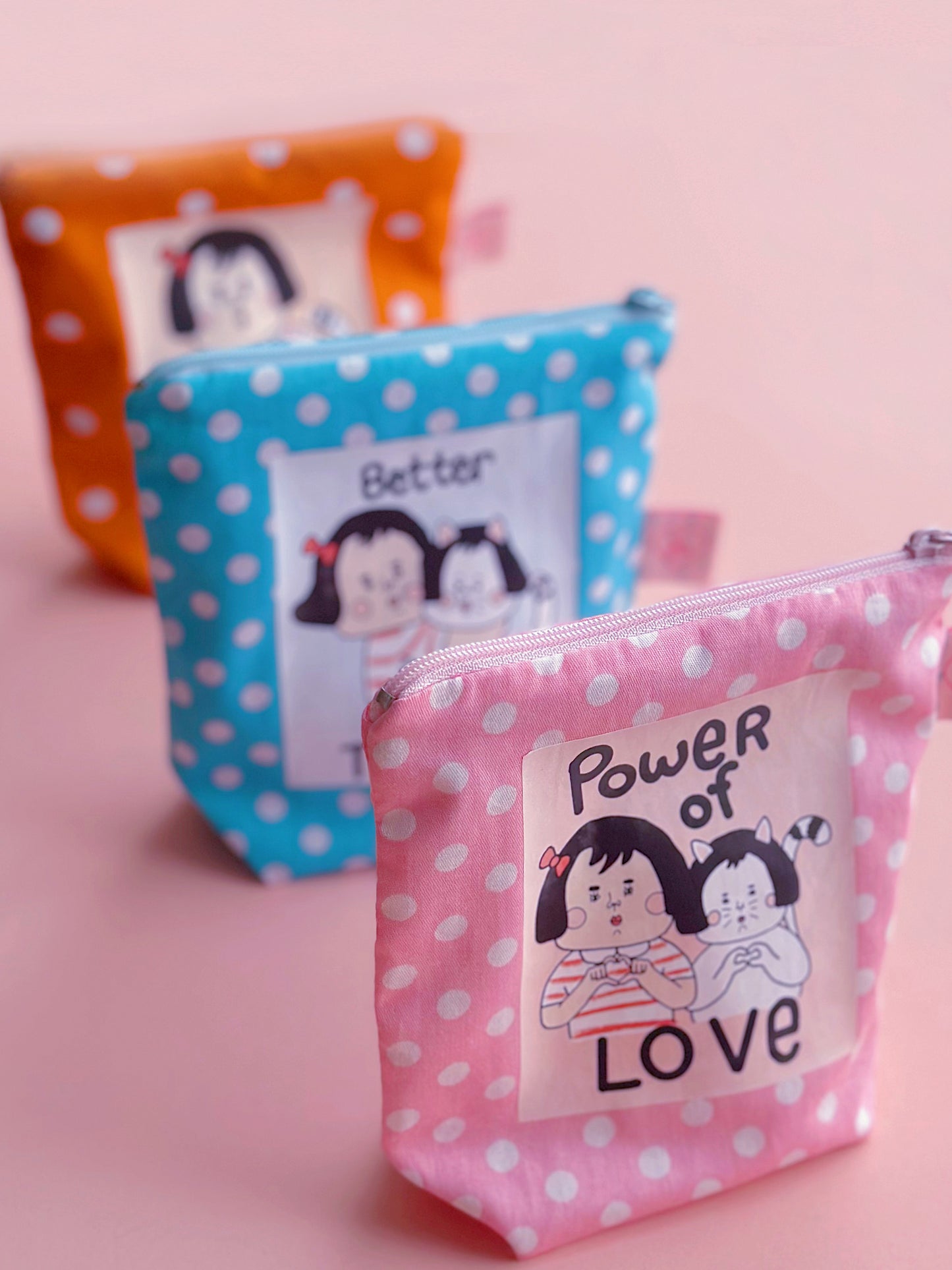 Cute Illustrated Pouch | Zip Polka Dot Cosmetic Bag