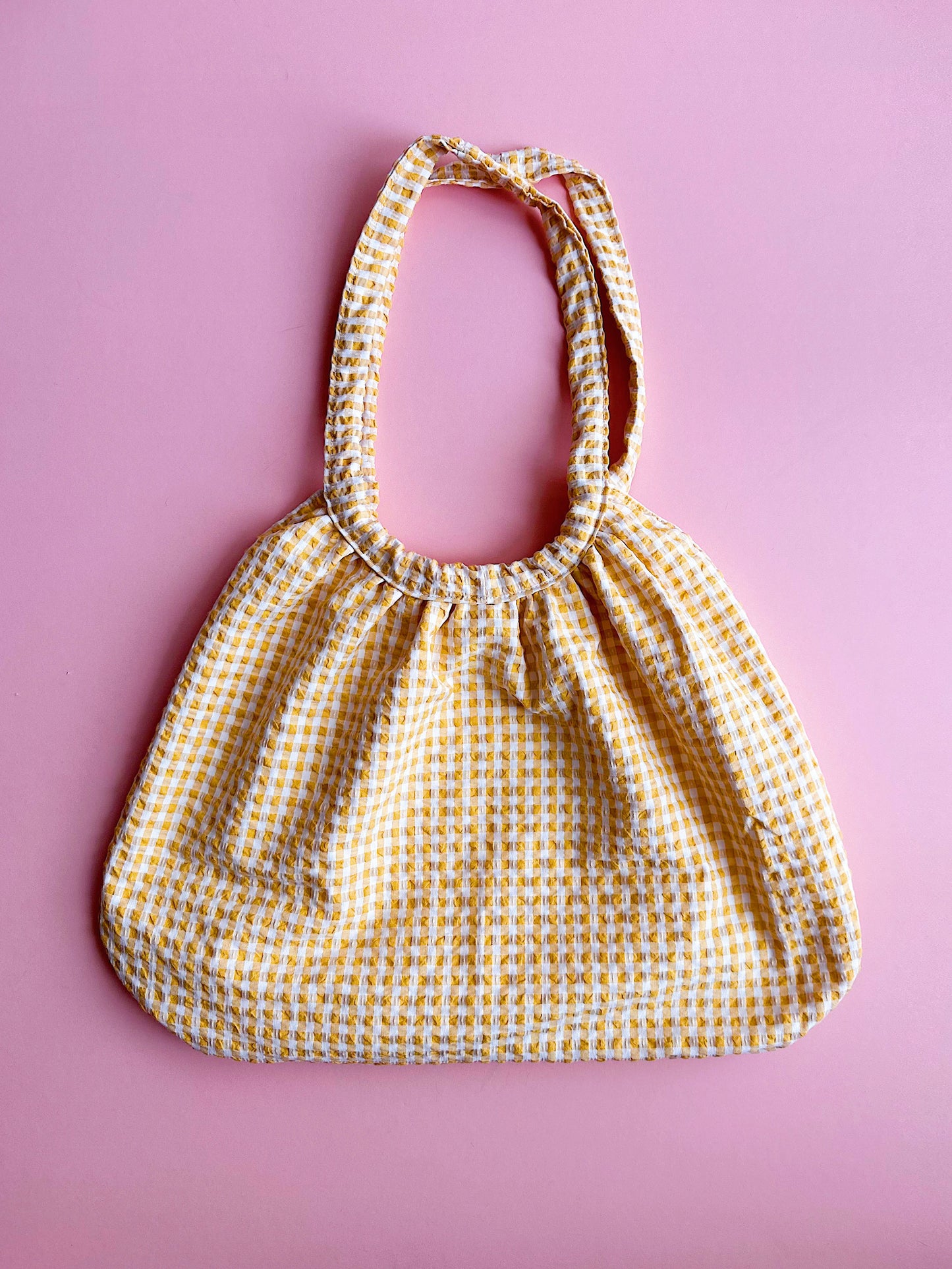 Mustard Yellow Gingham Bubble Tote Bag