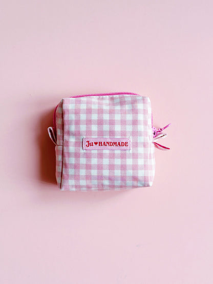 Cherry Dreams Quilted Zipper Pouch – Pink Gingham Edition