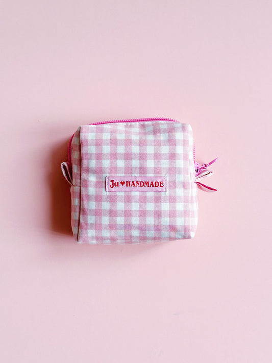 Cherry Dreams Quilted Zipper Pouch – Pink Gingham Edition