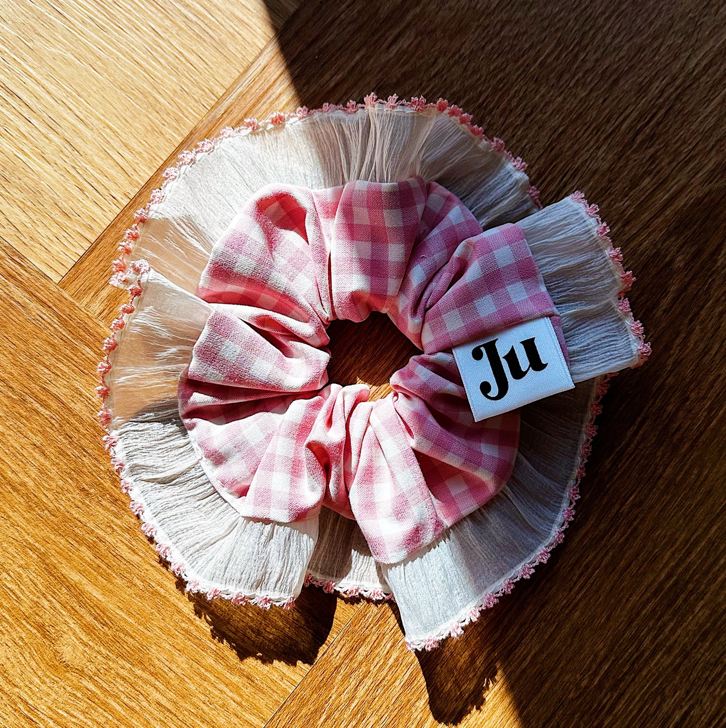 Statement Pink Gingham Scrunchies