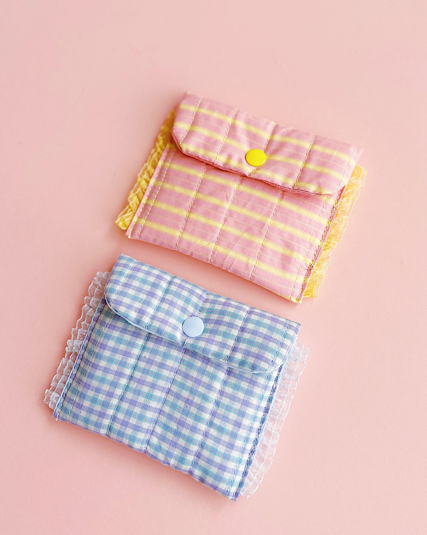 Handmade Lace Coin Purse | Pastel Gingham Snap Pouch