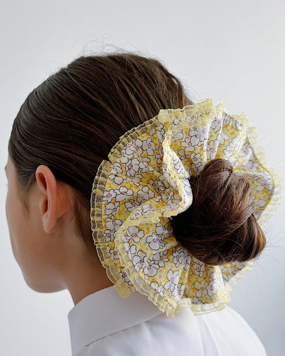 Jumbo Yellow Floral Double layer Scrunchies