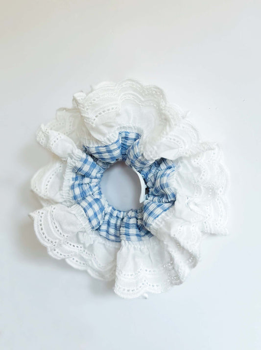 Oversized Blue Gingham Ruffles Scrunchies
