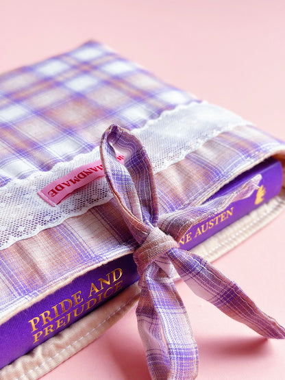 Lavender Plaid Quilted Book Sleeve with Lace & Bow