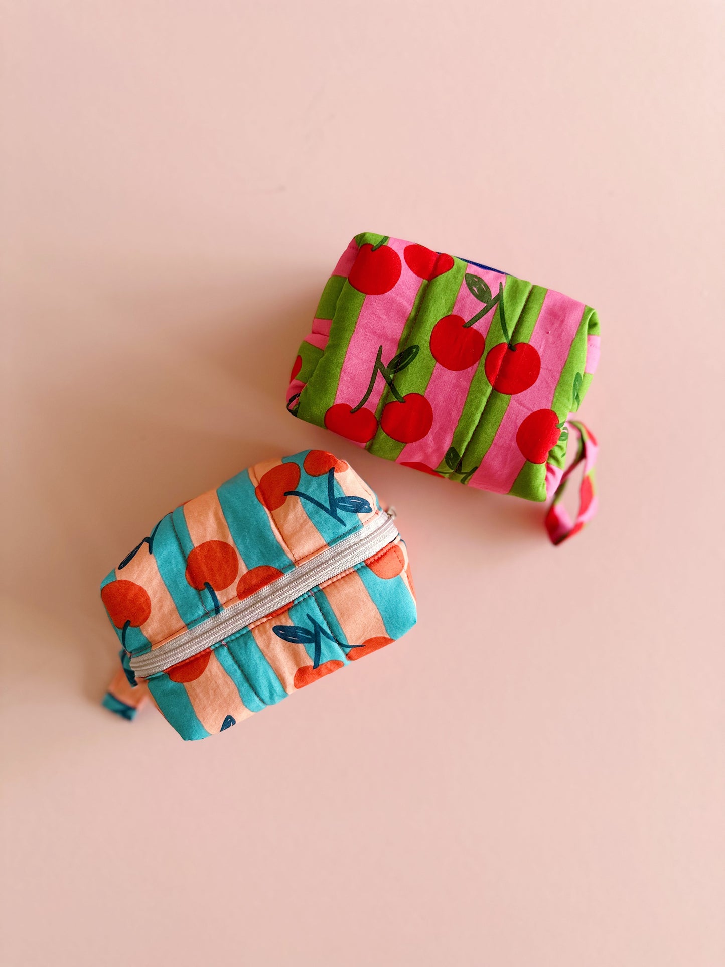 Cherry Pop Zipper Pouch – Soft Quilted Makeup Bag 2 Color