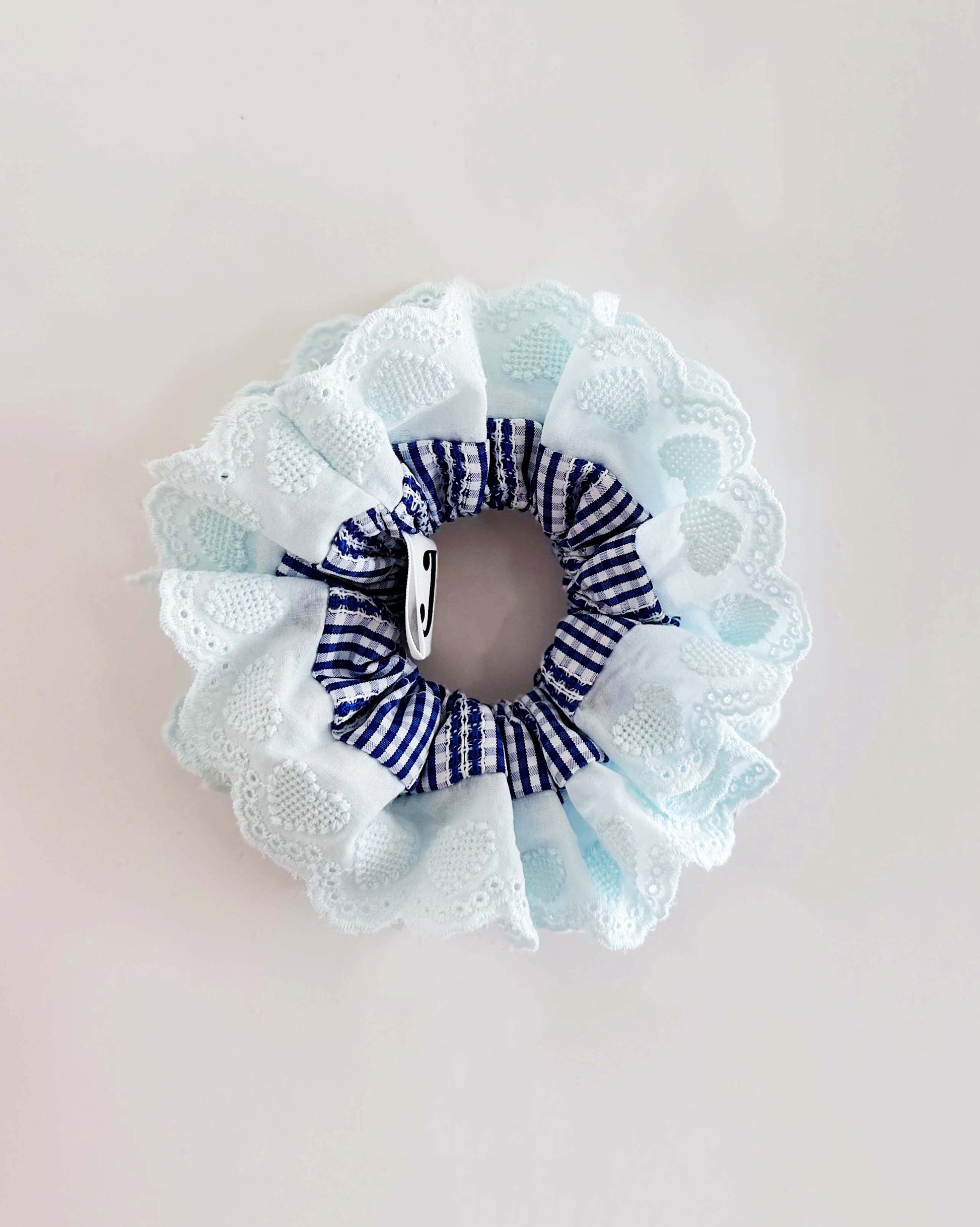 Oversized Blue Gingham Ruffles Scrunchies