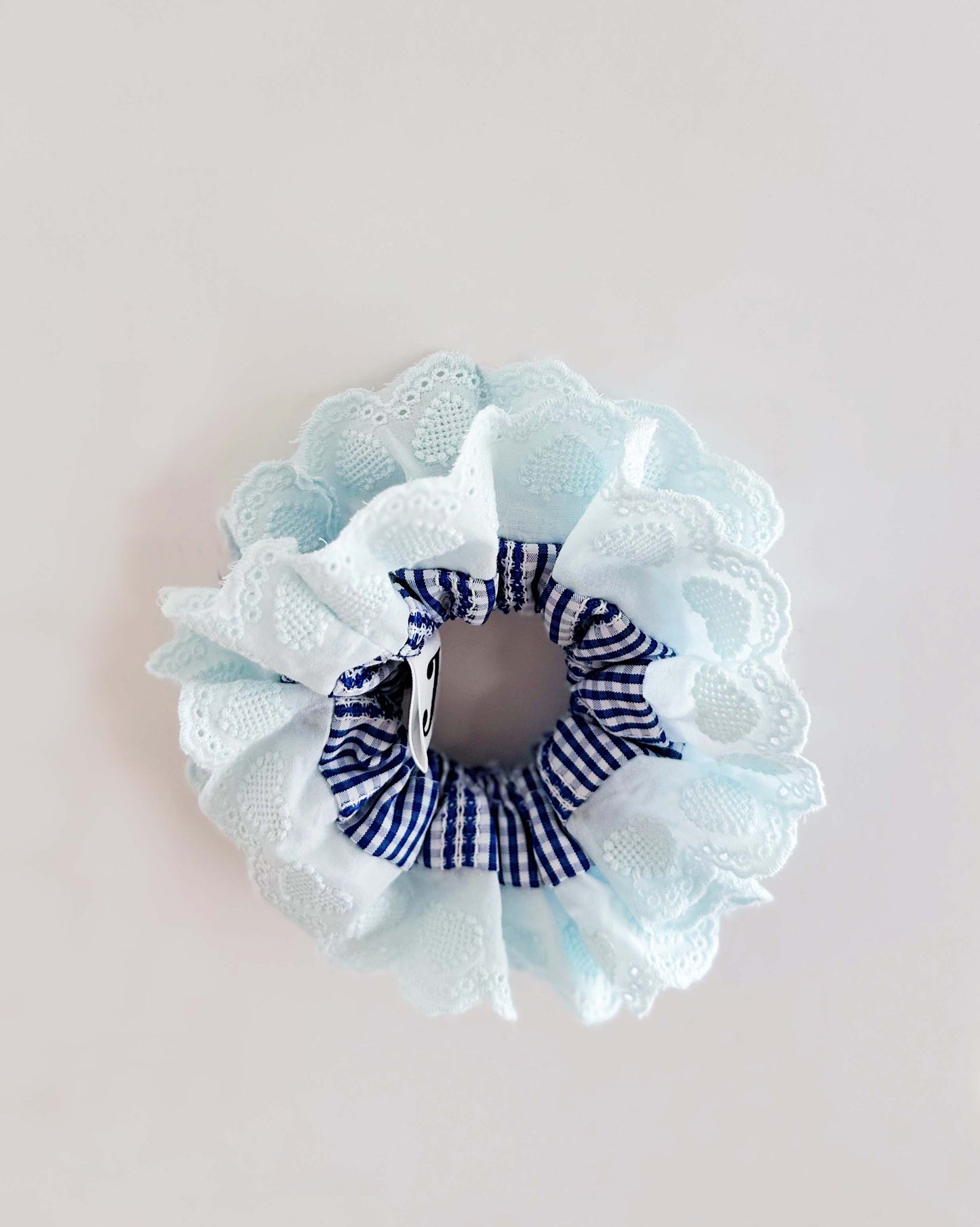 Oversized Blue Gingham Ruffles Scrunchies