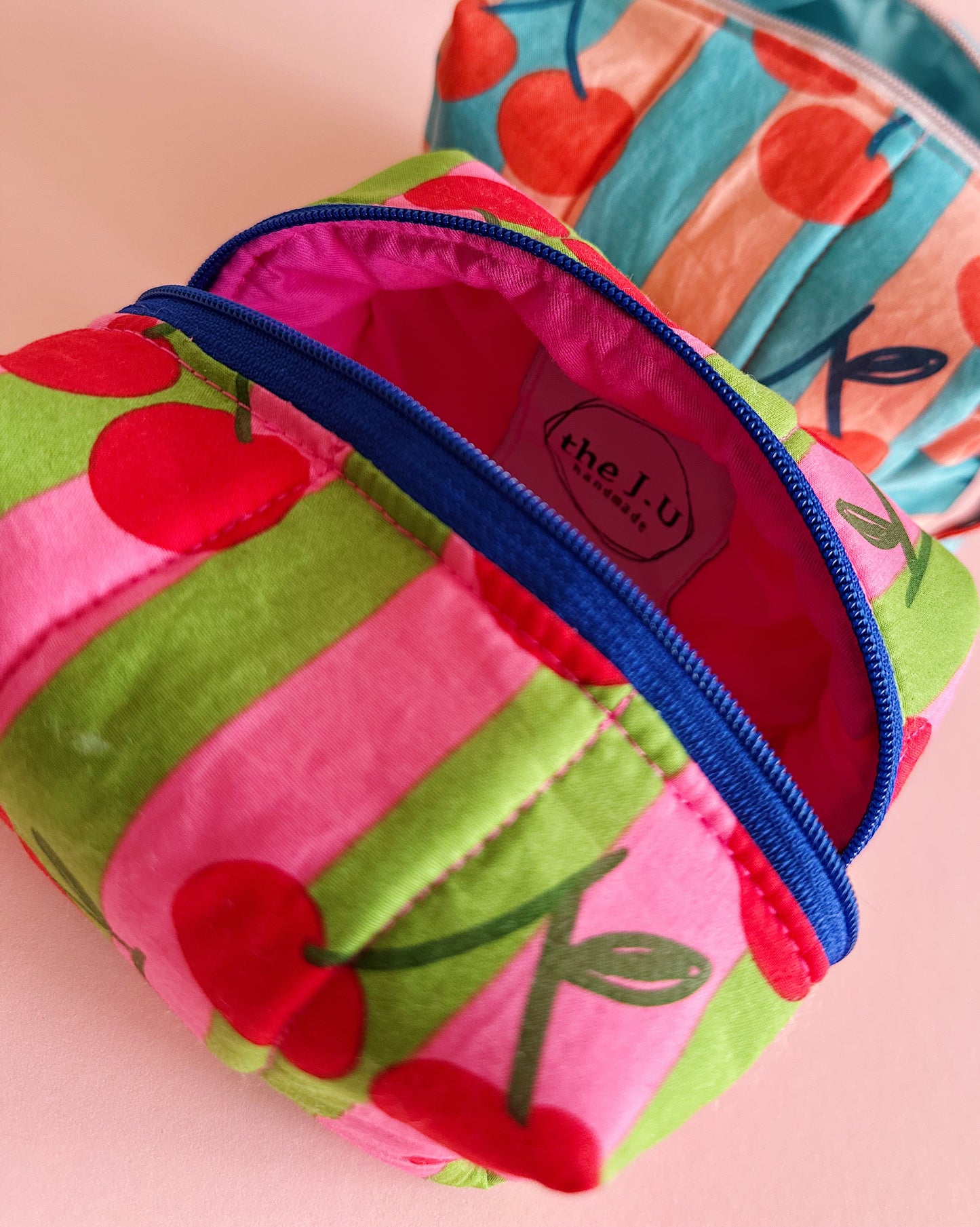 Cherry Pop Zipper Pouch – Soft Quilted Makeup Bag 2 Color