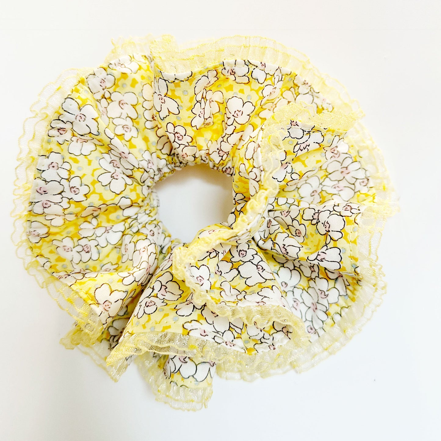 Jumbo Yellow Floral Double layer Scrunchies