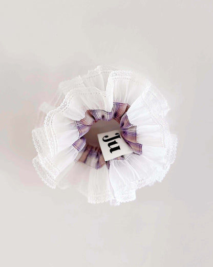 Purple Tartan oversized Organza Scrunchies