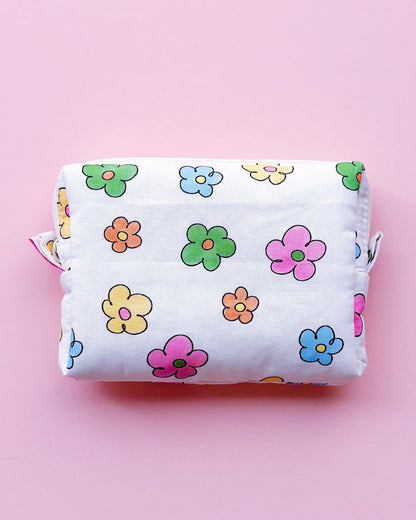a rectangle shape zipper pouch in colorful daisy print