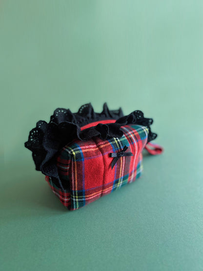 Red Tartan Mini Pouch – Padded Cube Zipper Bag