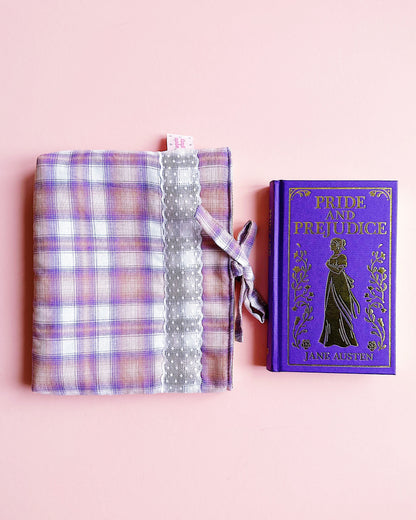 Lavender Plaid Quilted Book Sleeve with Lace & Bow