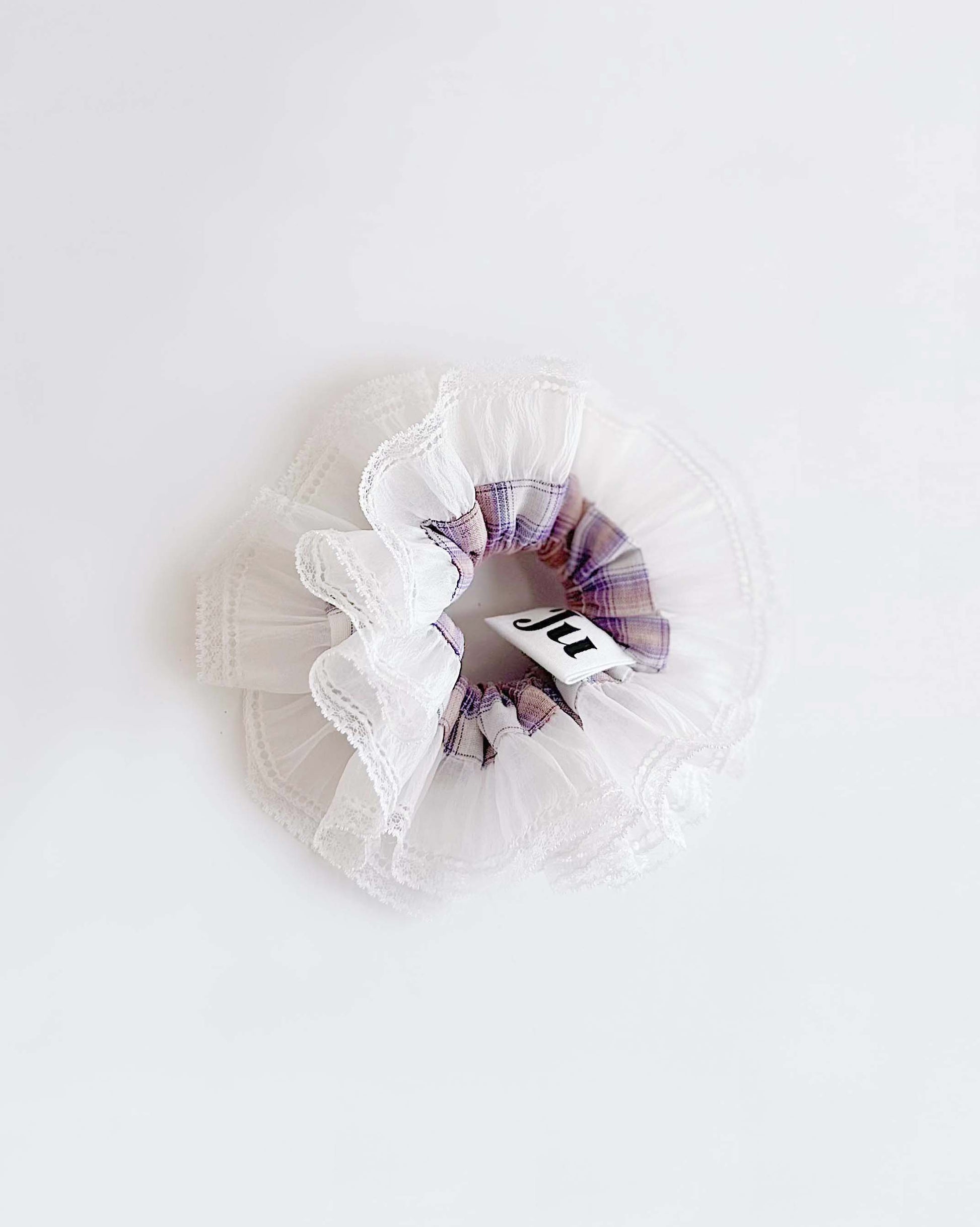 Purple Tartan oversized Organza Scrunchies