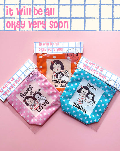 Cute Illustrated zipper Pouch with positive quote massage in cute packaging 