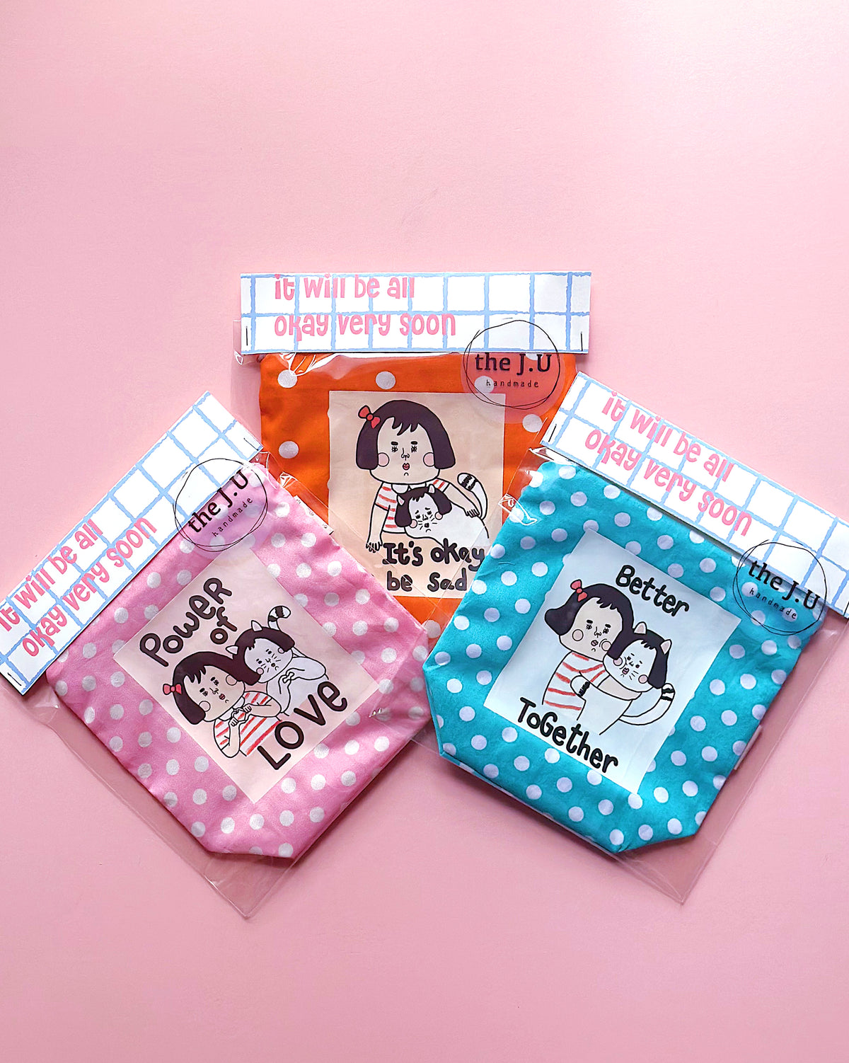 Cute Illustrated Pouch | Zip Polka Dot Cosmetic Bag