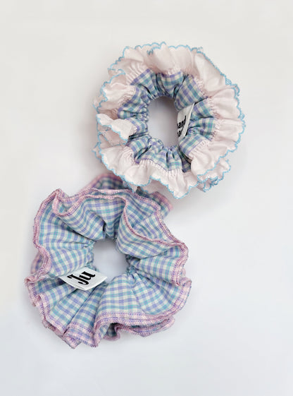 Statement Blue & Pink Gingham Scrunchies