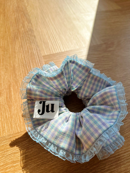 Jumbo Pastel Blue Gingham Scrunchies