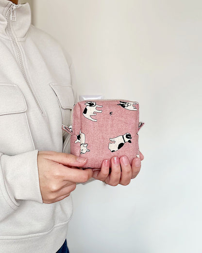 Cute Dog Print Zipper Pouch - 10cm Square Coin Purse, Small Dog Lover Gift, Minimalist Storage Bag, Puppy Pattern Cosmetic Bag