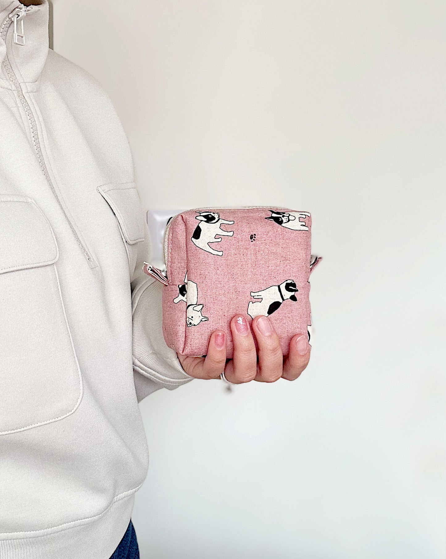 adorable 10cm x 10cm square zipper pouch with cute design and practical function.
