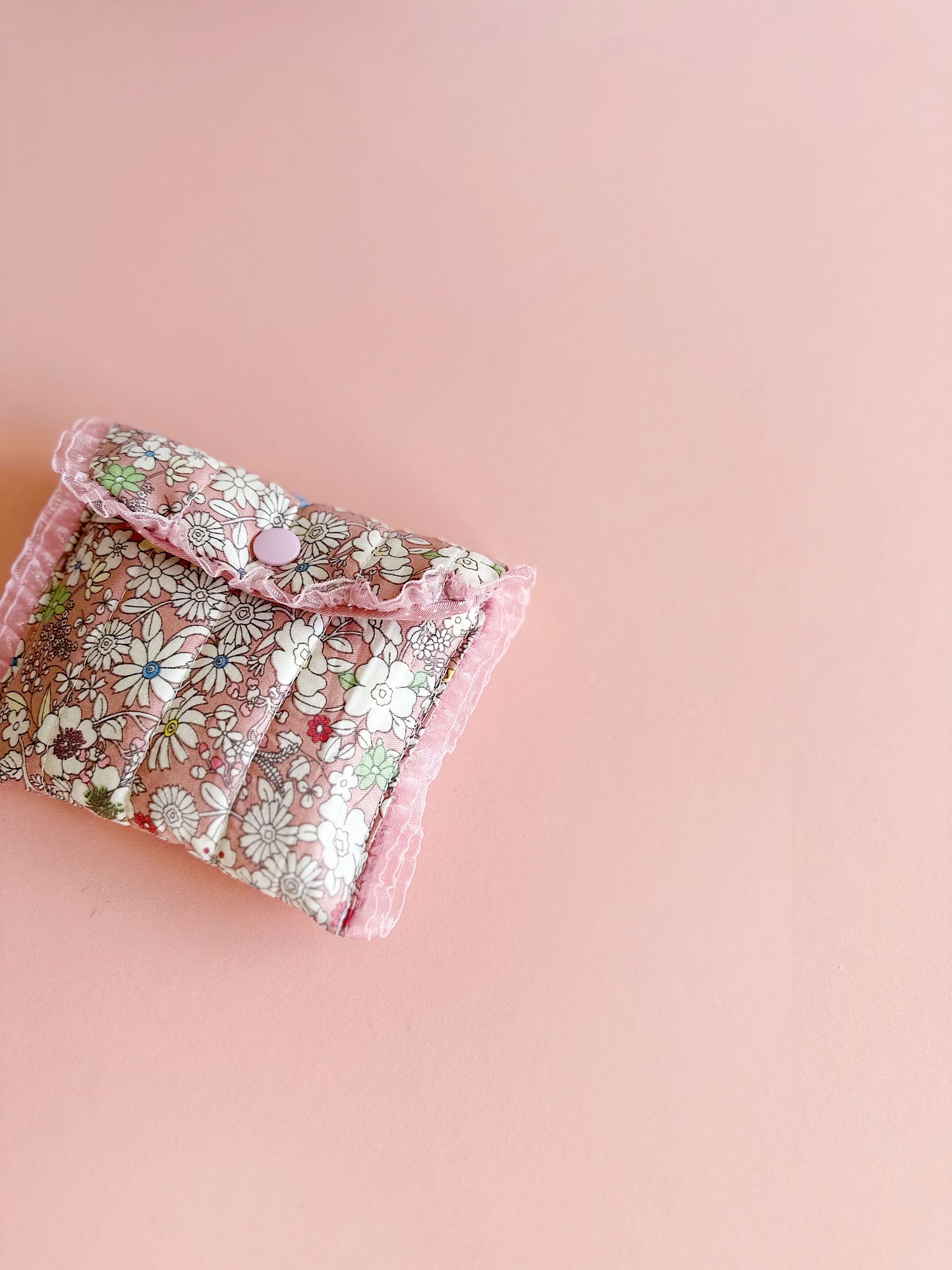 Pink Floral Snap Pouch – Cute Quilted Mini Bag