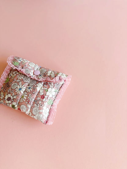 Pink Floral Snap Pouch – Cute Quilted Mini Bag