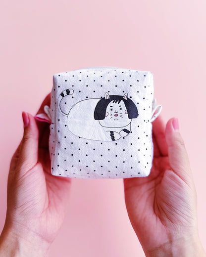 Polka Dot Cat Make Up Pouch | Cute Cotton Small Purse