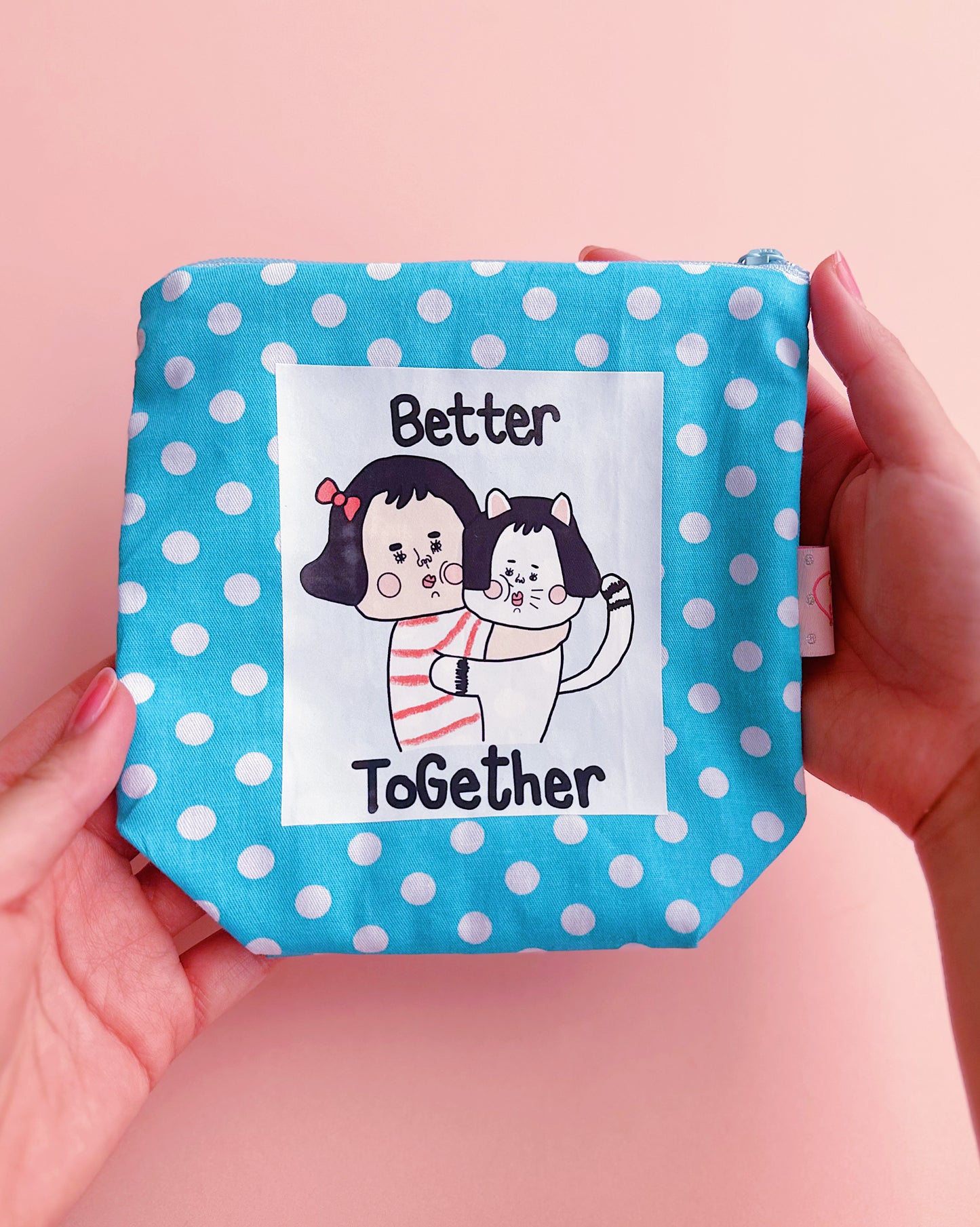 Cute Illustrated Pouch | Zip Polka Dot Cosmetic Bag
