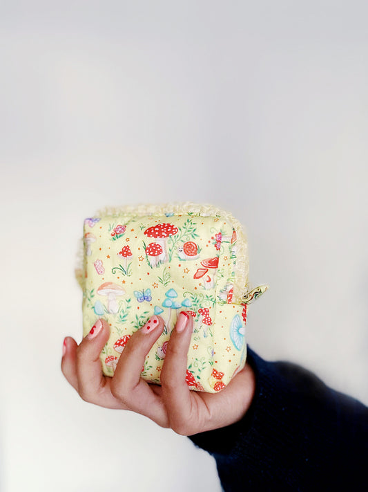 Fairy Tale Mushroom Zipper Pouch – Quilted Mini Bag