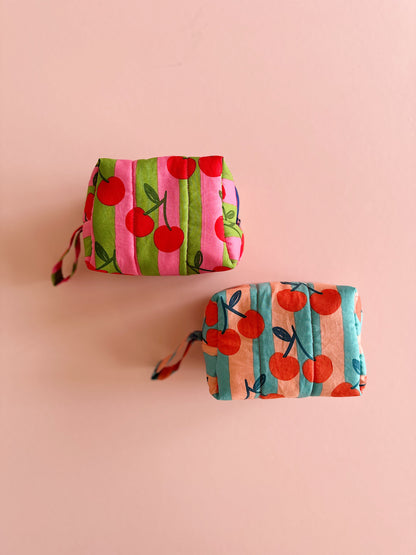 Cherry Pop Zipper Pouch – Soft Quilted Makeup Bag 2 Color