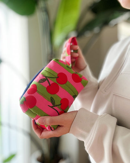 Cherry Pop Zipper Pouch – Soft Quilted Makeup Bag 2 Color