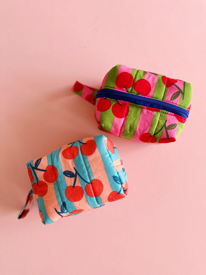Cherry Pop Zipper Pouch – Soft Quilted Makeup Bag 2 Color