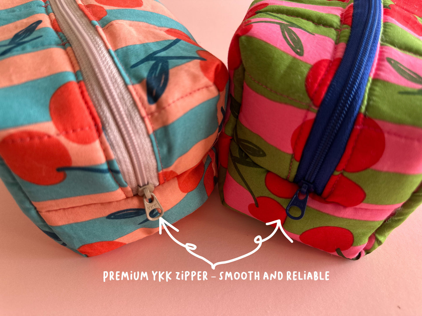 Cherry Pop Zipper Pouch – Soft Quilted Makeup Bag 2 Color