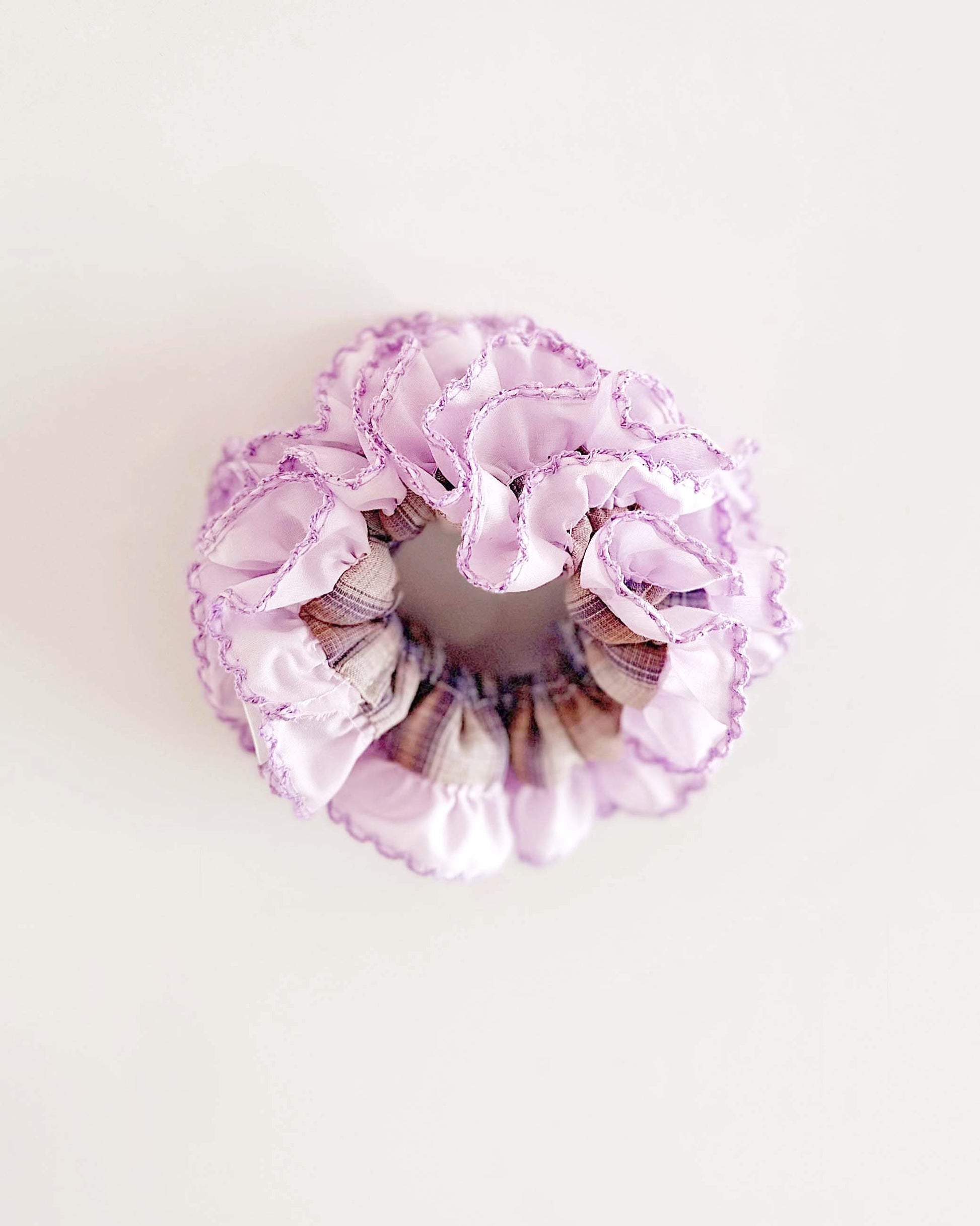 Lavender Frost Gingham Scrunchie – Festive Pastel Hair Tie